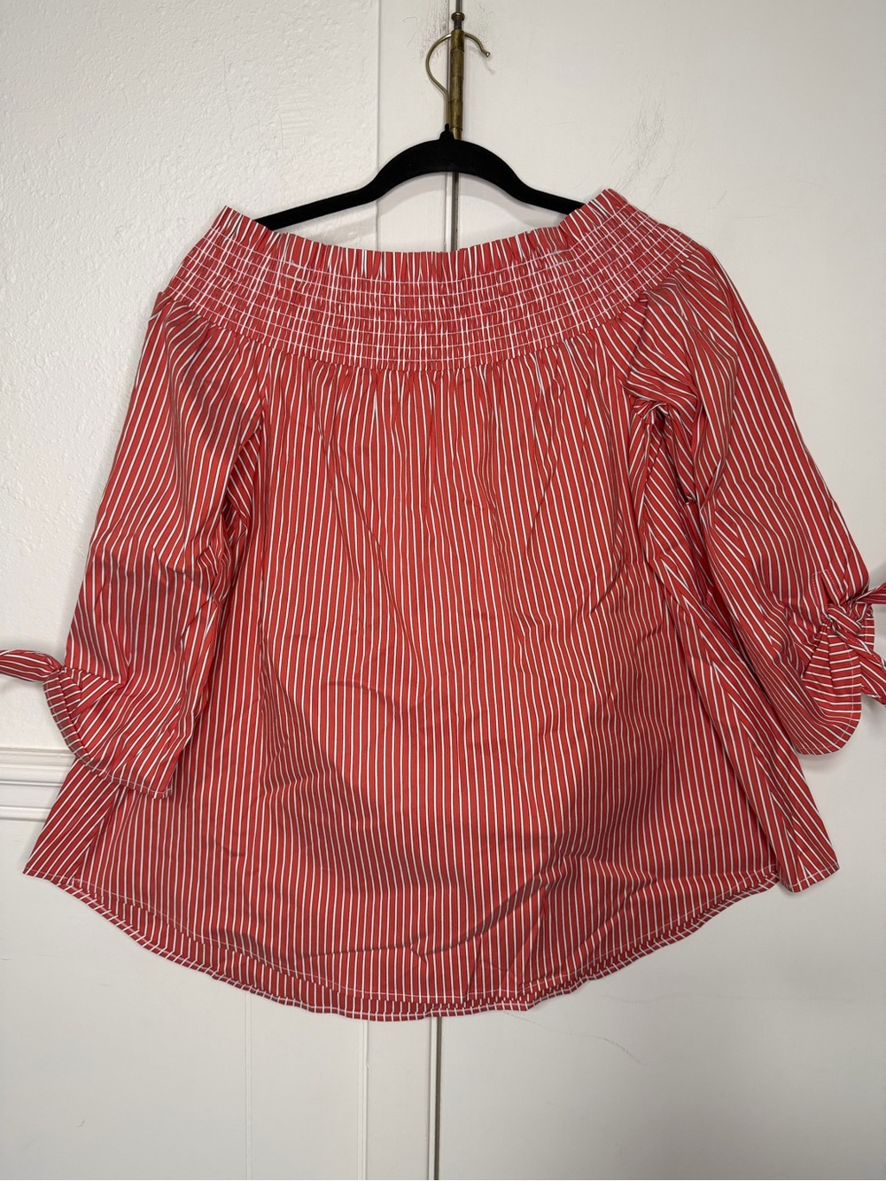 Chico's Red and White Striped Off-the-Shoulder Blouse size 1 new with tag